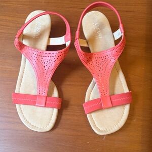Alfani Coral T-Strap Sandals in Bright Coral